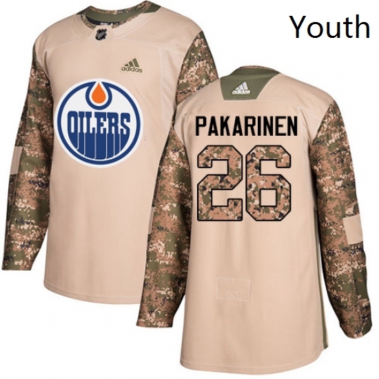 Youth Adidas Edmonton Oilers 26 Iiro Pakarinen Authentic Camo Veterans Day Practice NHL Jersey